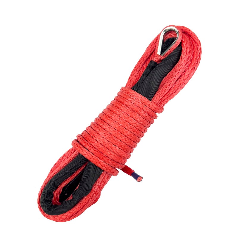Ucreative 1/4 Inch x 50 Feet 10,000LBs Synthetic Winch Line Cable Rope with Black Protecing Sleeve for ATV UTV (Red) - Image 1